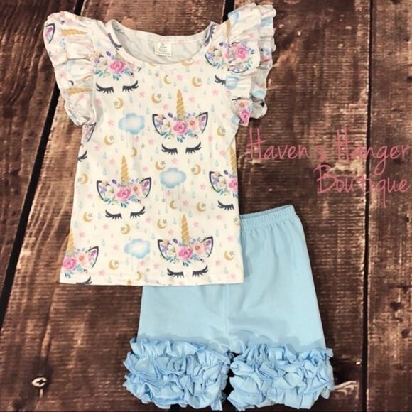 Baby Girl 2pc. 🦄 Unicorn 🦄 Shorts Set - Picture 4 of 8